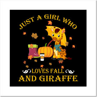 Just A Girl Who Loves Fall & Giraffe Funny Thanksgiving Gift Posters and Art